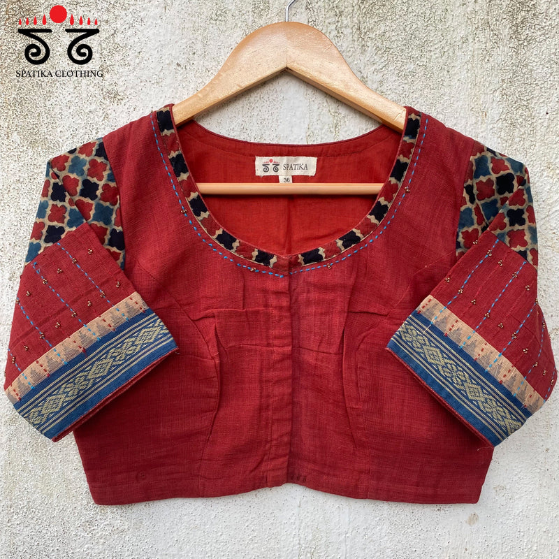 Hand Embroidered Ponduru- Ajrak Blouse
