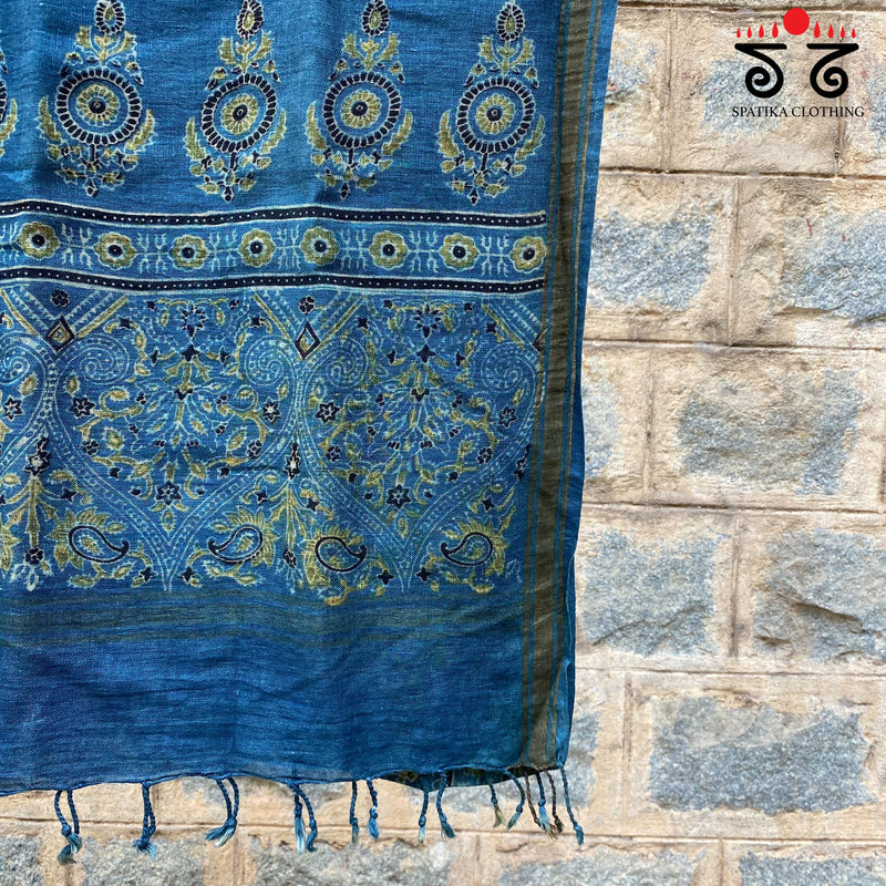 Ajrak on Linen Dupatta