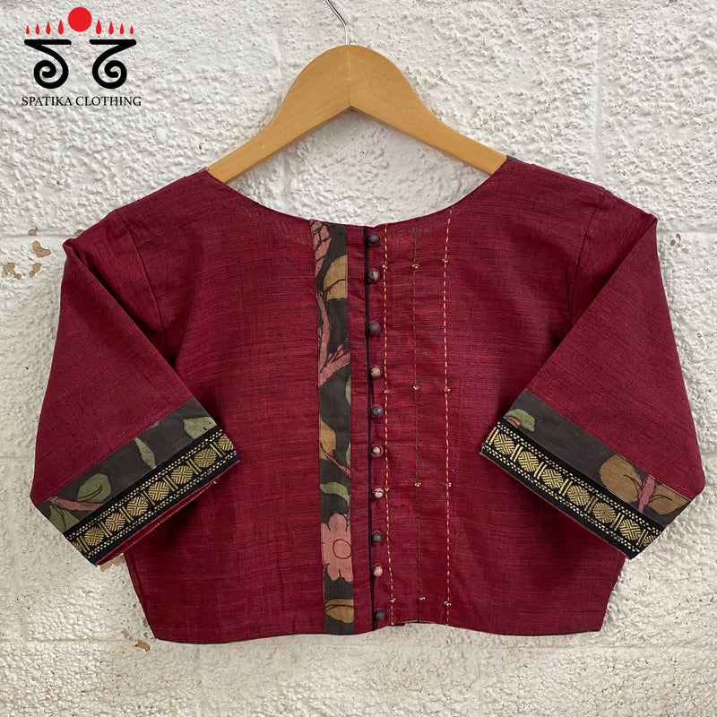 Pen Kalamkari Hand - Embroidered Yoke Blouse