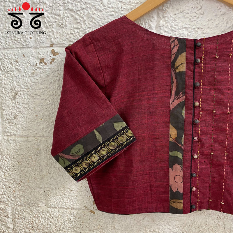 Pen Kalamkari Hand - Embroidered Yoke Blouse