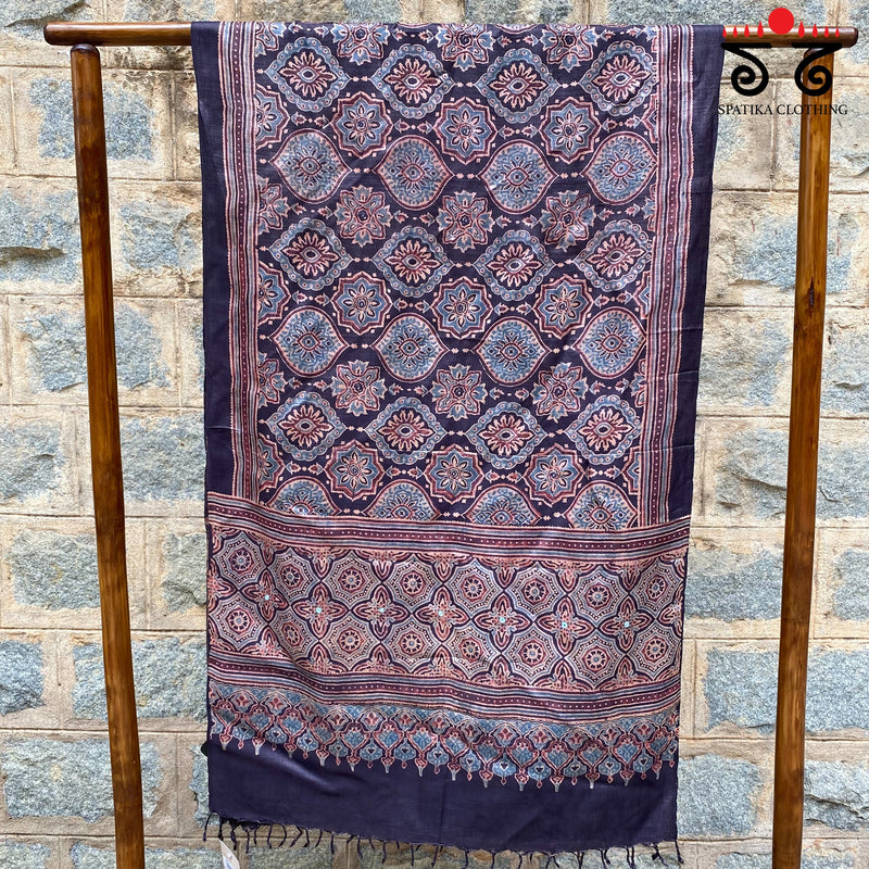 Ajrak Hand Blockprinted Tusser Silk Stole