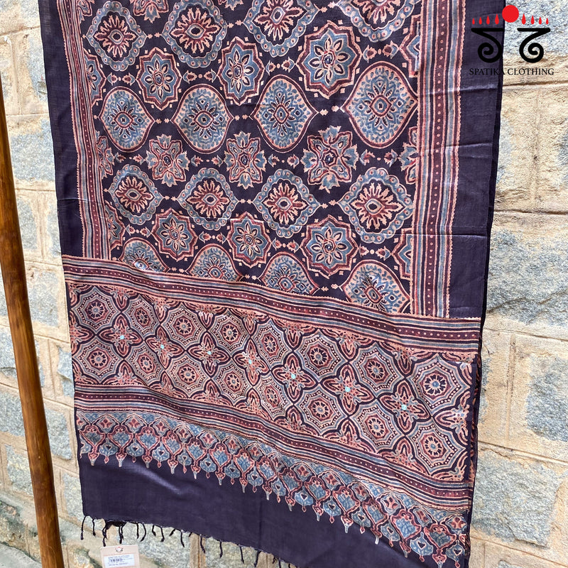 Ajrak Hand Blockprinted Tusser Silk Stole