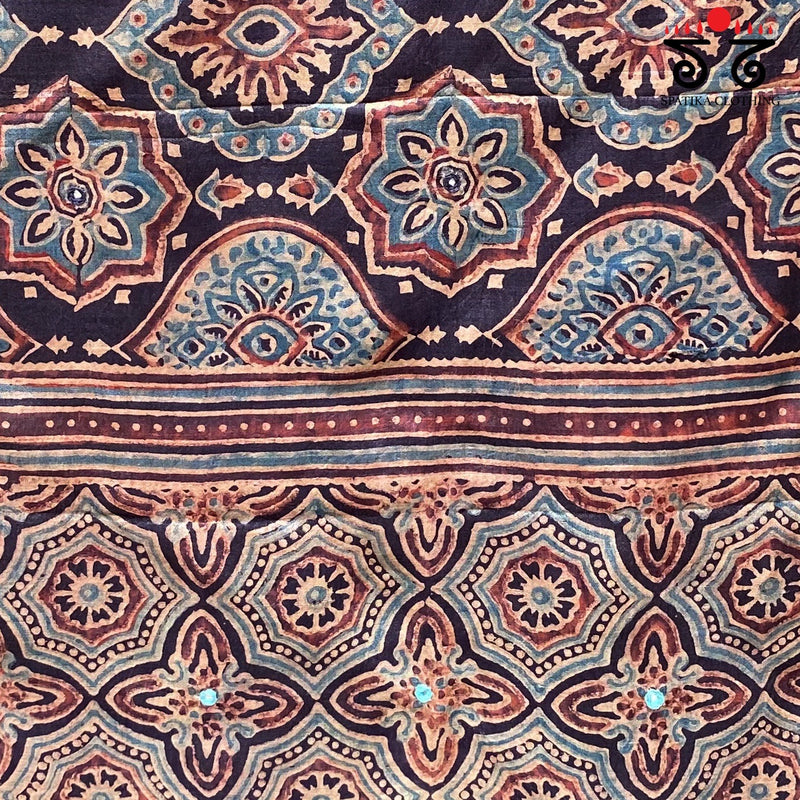Ajrak Hand Blockprinted Tusser Silk Stole